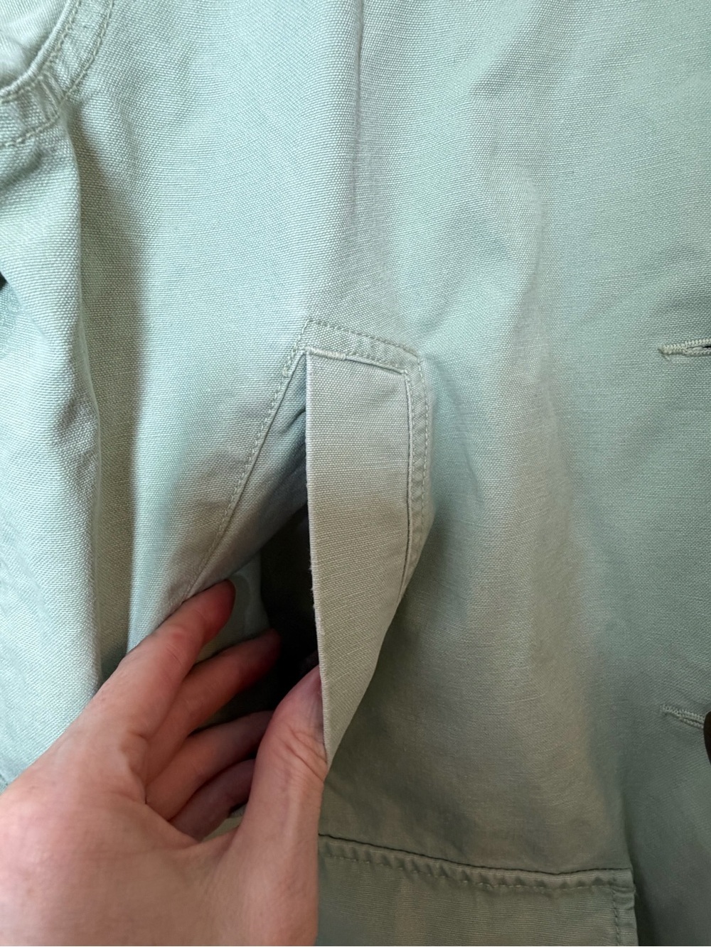 L.L. Bean Mint Green Cotton Utility Barn Jacket with Tan Corduroy Collar - Picture 8 of 12